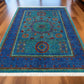 Hand-Knotted Persian Wool Rug 5.6x7.3 ft – Luxurious Blue & Gold Medallion Carpet – Traditional Oriental Wool Area Rug for Home , Office