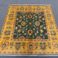 Handmade Green Ziegler Rug 3.1 x 3.4 ft - Wool Persian Floral Carpet - Gold & Green Square Area Rug - Traditional Handwoven Oriental Rug