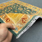 Handmade Green Ziegler Rug 3.1 x 3.4 ft - Wool Persian Floral Carpet - Gold & Green Square Area Rug - Traditional Handwoven Oriental Rug