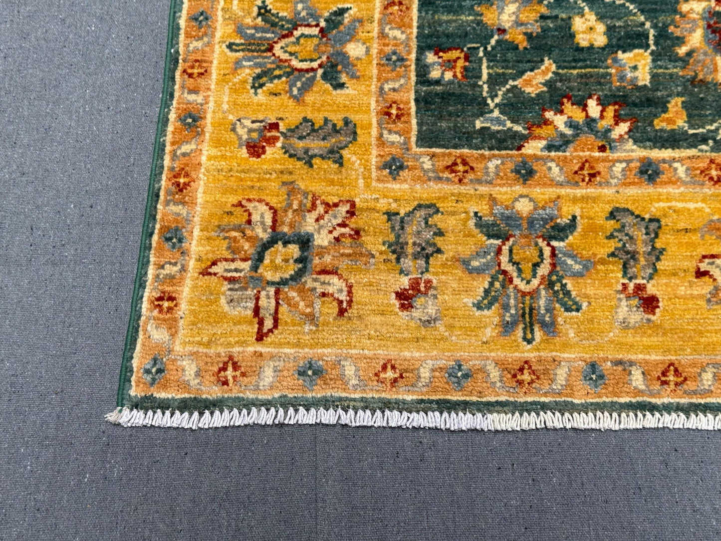 Handmade Green Ziegler Rug 3.1 x 3.4 ft - Wool Persian Floral Carpet - Gold & Green Square Area Rug - Traditional Handwoven Oriental Rug