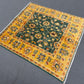 Handmade Green Ziegler Rug 3.1 x 3.4 ft - Wool Persian Floral Carpet - Gold & Green Square Area Rug - Traditional Handwoven Oriental Rug