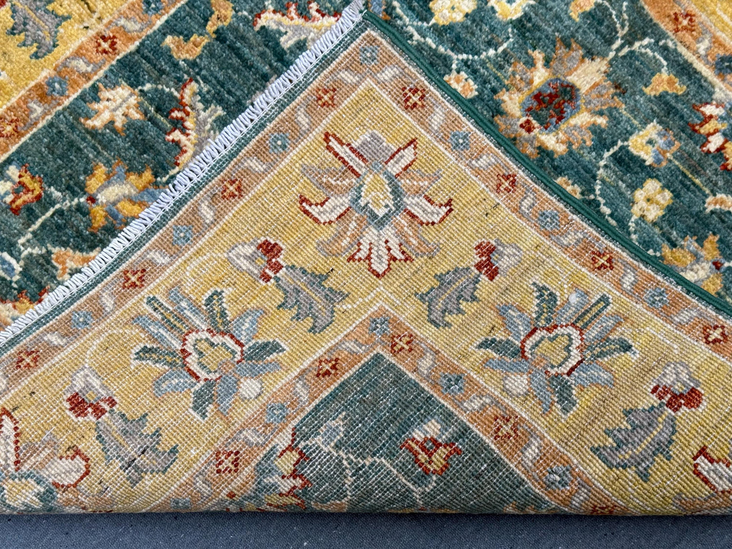 Handmade Green Ziegler Rug 3.1 x 3.4 ft - Wool Persian Floral Carpet - Gold & Green Square Area Rug - Traditional Handwoven Oriental Rug