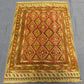 2.10 x 3.11 ft Handwoven Afghan Turkish Rug - Vintage Wool Tribal Carpet - Gold, Red & Green Geometric Oriental Rug