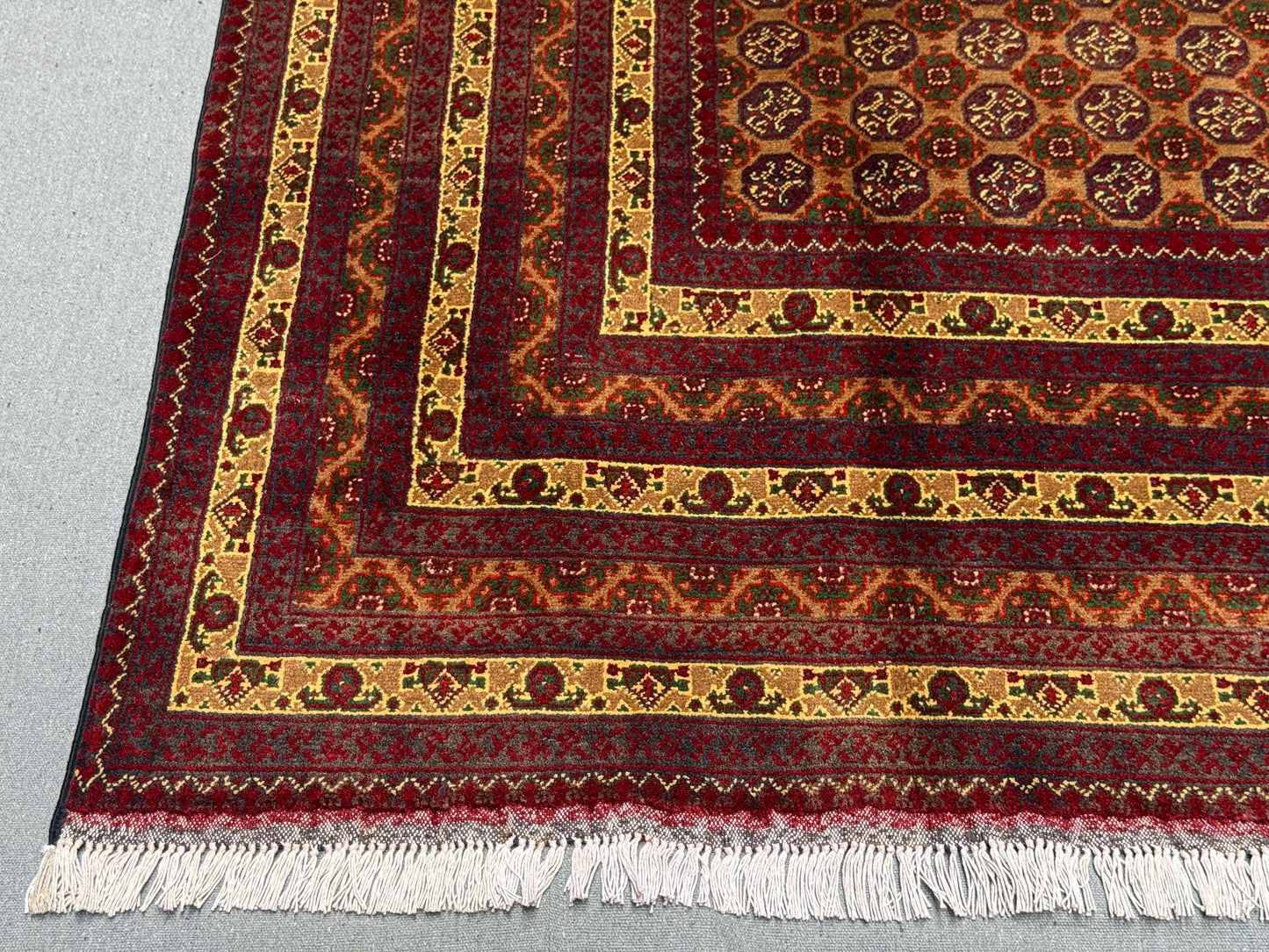 Red & Gold Turkmen Rug – 6.6x9.5 ft Handmade Wool Area Rug