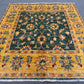 Handmade Green Ziegler Rug 3.1 x 3.4 ft - Wool Persian Floral Carpet - Gold & Green Square Area Rug - Traditional Handwoven Oriental Rug