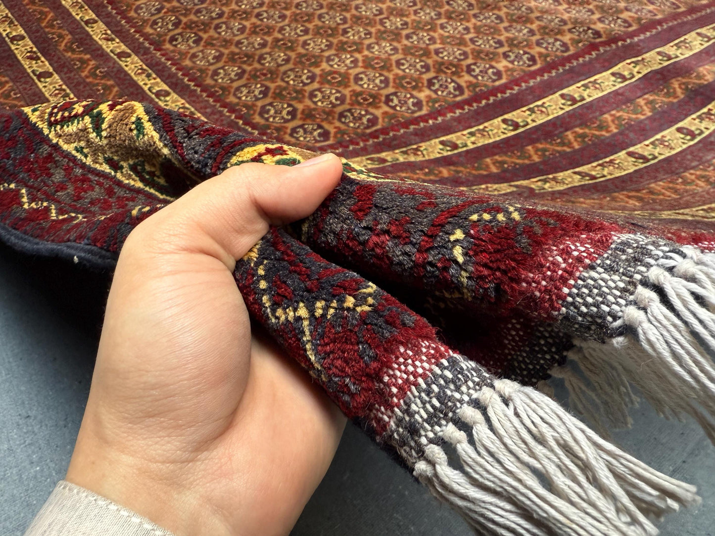 Red & Gold Turkmen Rug – 6.6x9.5 ft Handmade Wool Area Rug