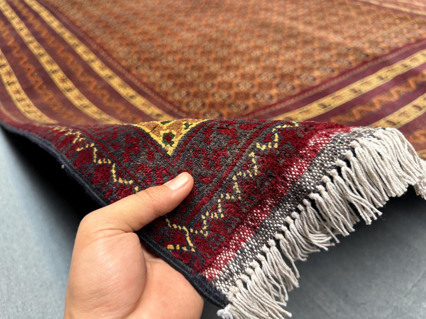 Red & Gold Turkmen Rug – 6.6x9.5 ft Handmade Wool Area Rug