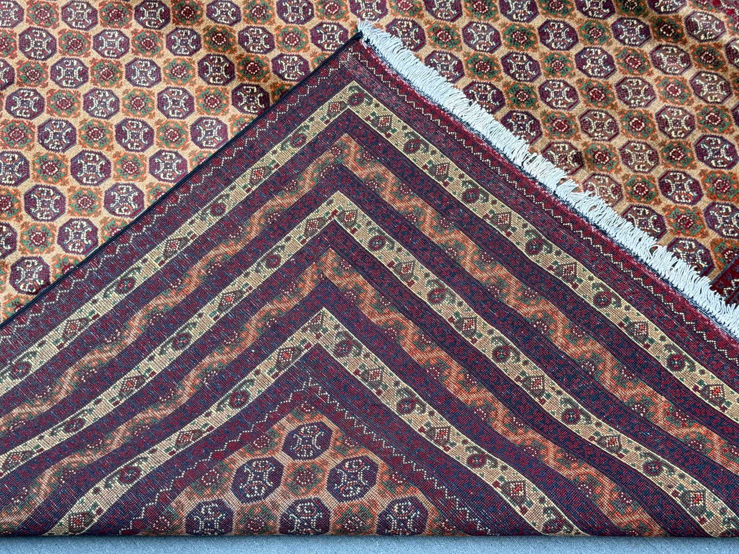 Red & Gold Turkmen Rug – 6.6x9.5 ft Handmade Wool Area Rug