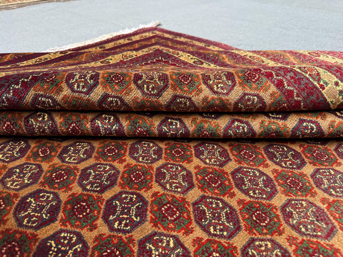 Red & Gold Turkmen Rug – 6.6x9.5 ft Handmade Wool Area Rug