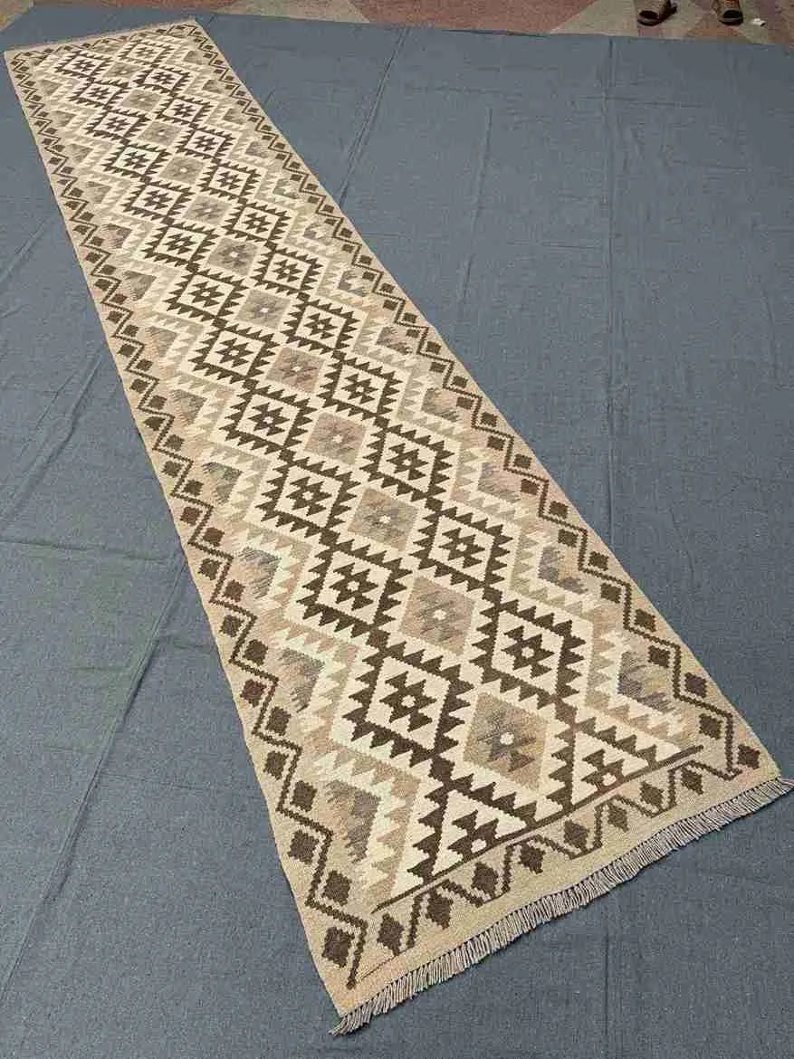 Side angle of handmade kilim runner in living space