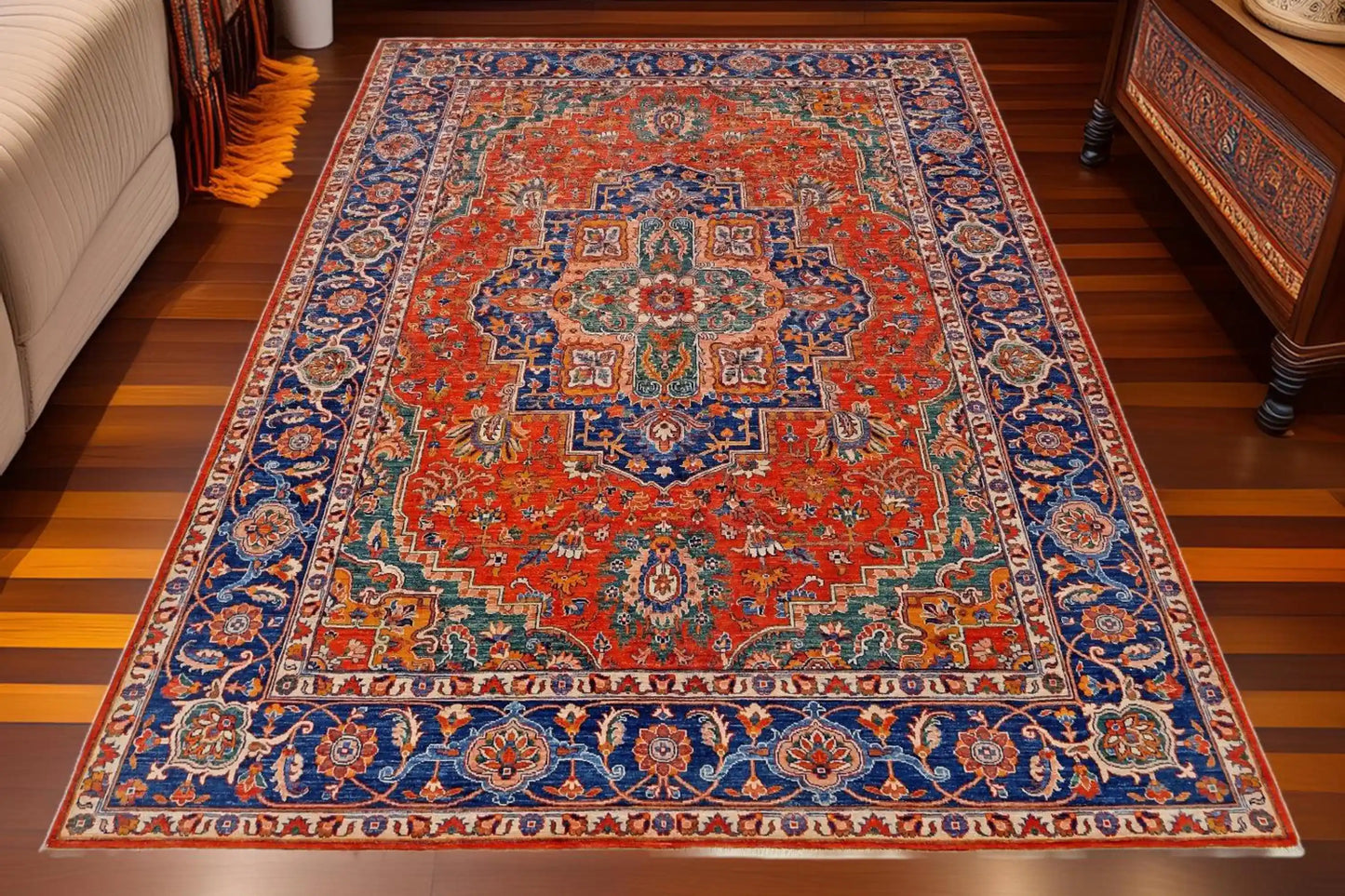 Oriental rug styled in living room setting