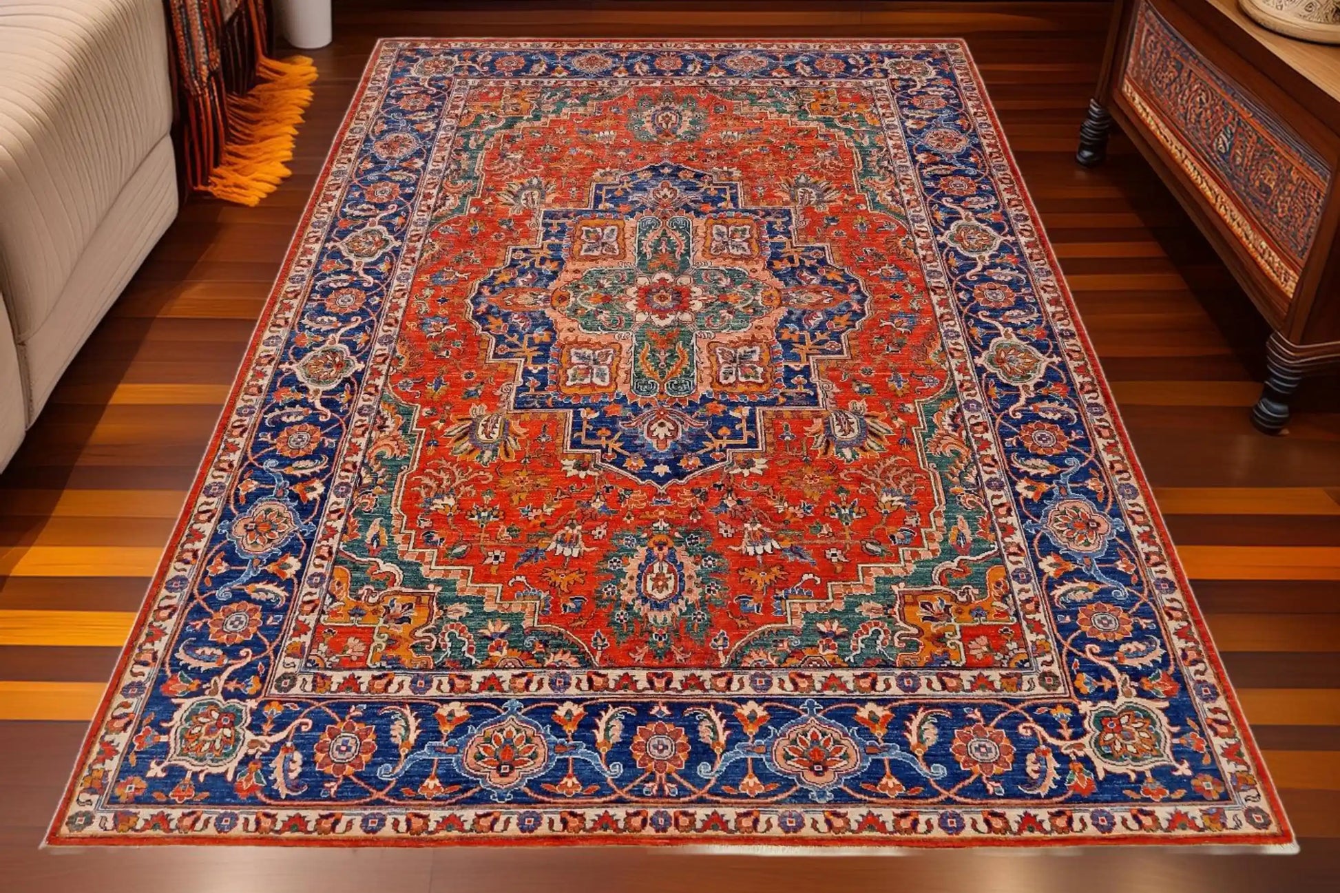 Oriental rug styled in living room setting
