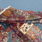 Folded edge and texture detail of colorful Persian-style patchwork rug