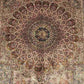 Hand-knotted floral detailing on Persian silk area rug