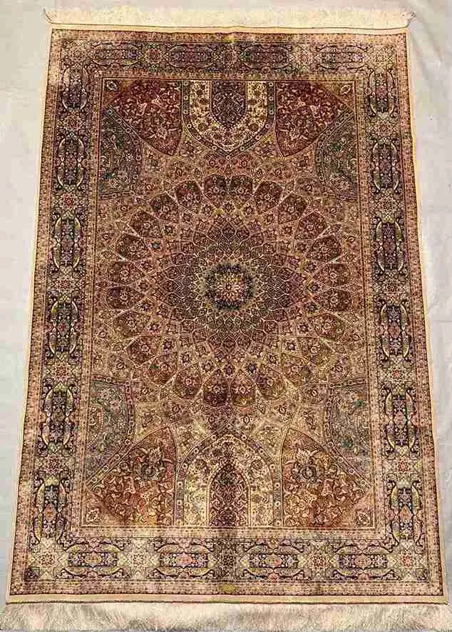 Persian 5x7 silk rug styled in a living room setting