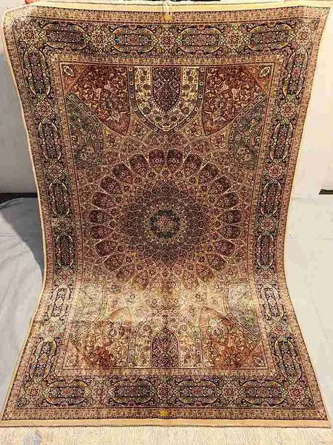  Authentic 5x7 handmade Persian silk rug full medallion view