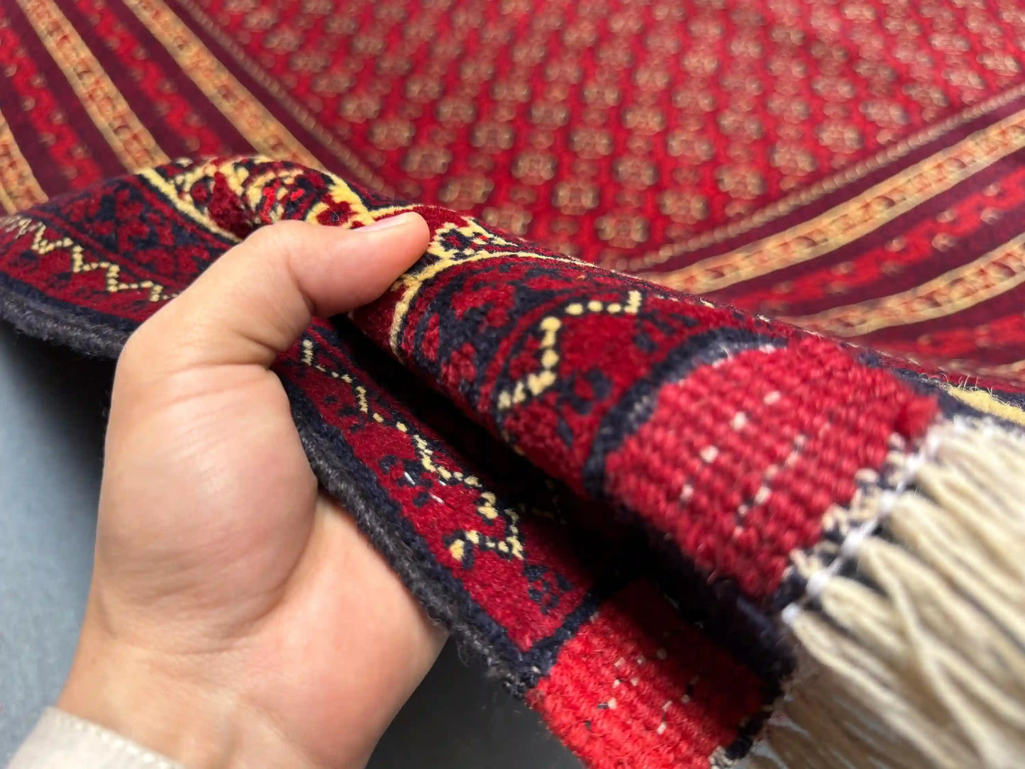 Red & Black Turkmen Rug – 6.5x9.9 ft Handmade Wool Tribal Area Rug