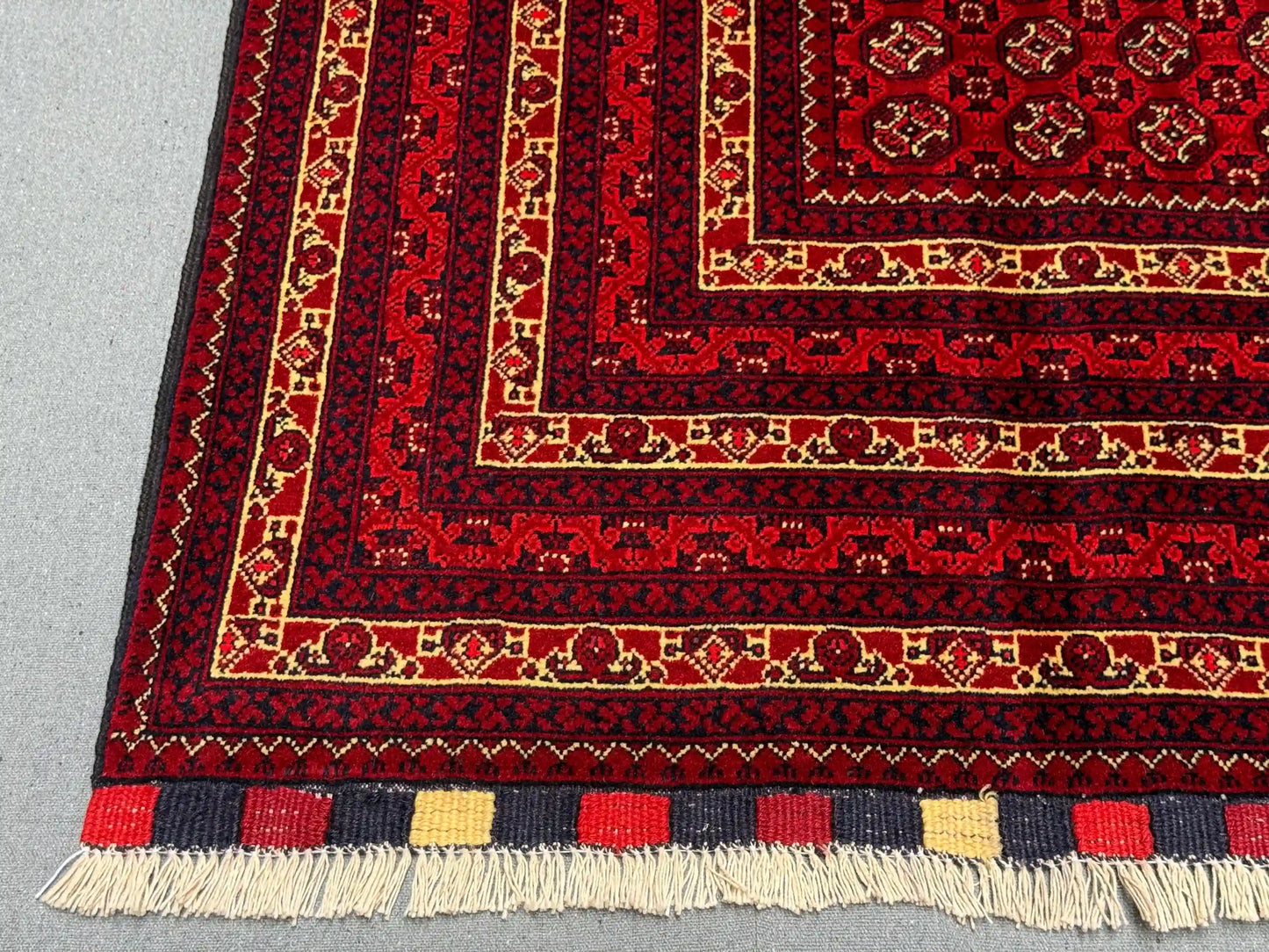 Red & Black Turkmen Rug – 6.5x9.9 ft Handmade Wool Tribal Area Rug