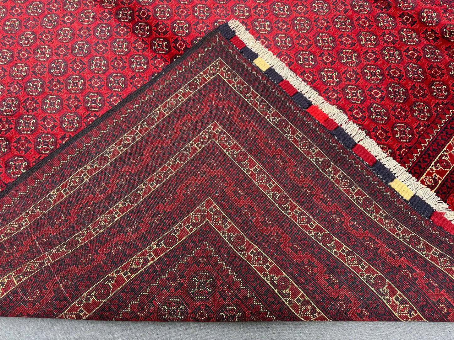 Red & Black Turkmen Rug – 6.5x9.9 ft Handmade Wool Tribal Area Rug
