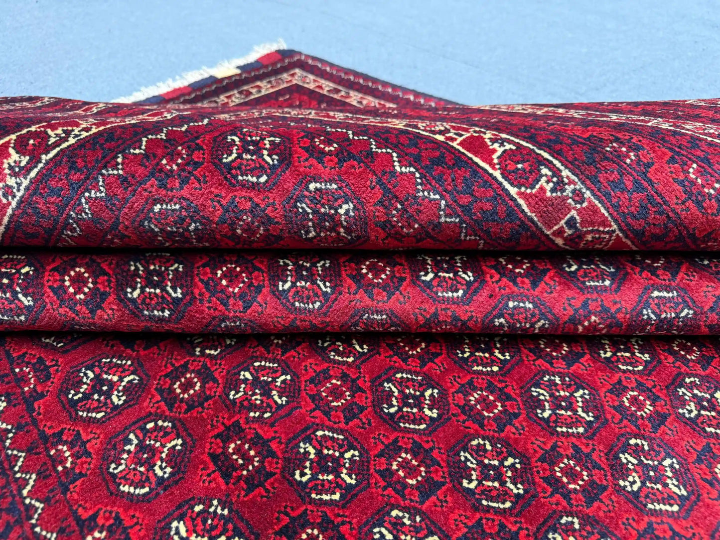 Red & Black Turkmen Rug – 6.5x9.9 ft Handmade Wool Tribal Area Rug