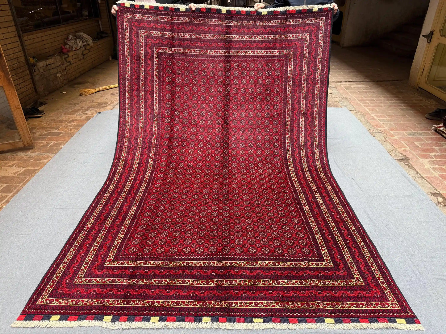 Red & Black Turkmen Rug – 6.5x9.9 ft Handmade Wool Tribal Area Rug