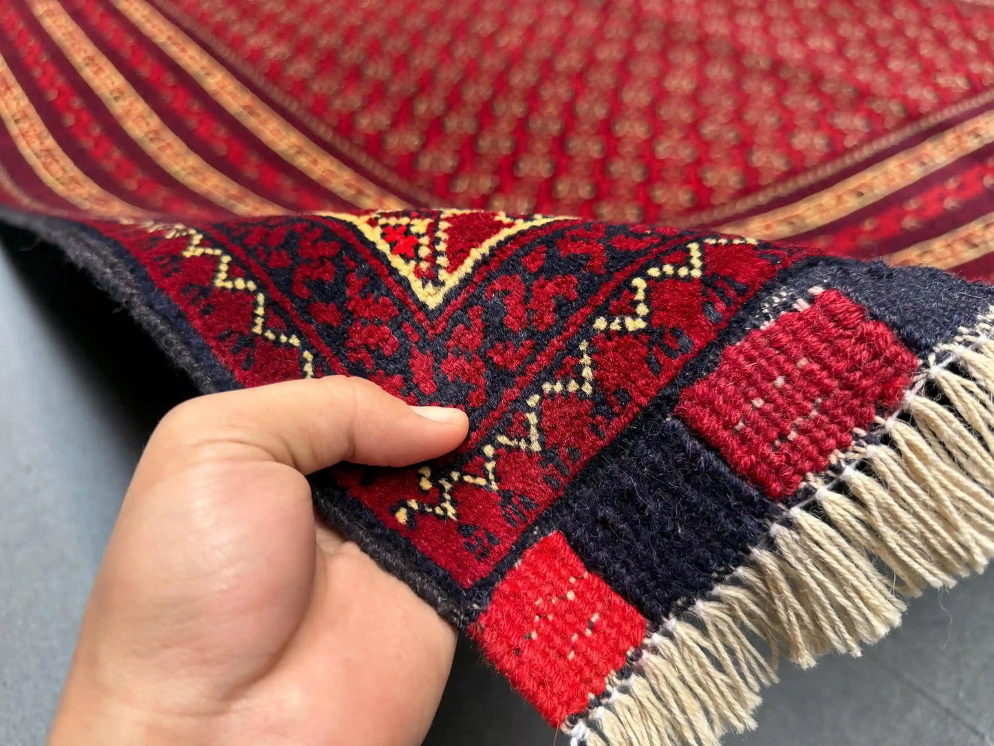 Red & Black Turkmen Rug – 6.5x9.9 ft Handmade Wool Tribal Area Rug