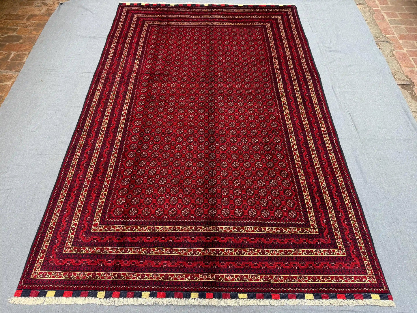 Red & Black Turkmen Rug – 6.5x9.9 ft Handmade Wool Tribal Area Rug