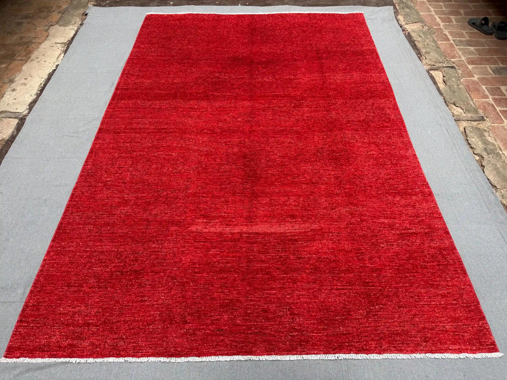  Red Gabbeh Rug 6.6x9.7 ft on floor – Boho Persian Style