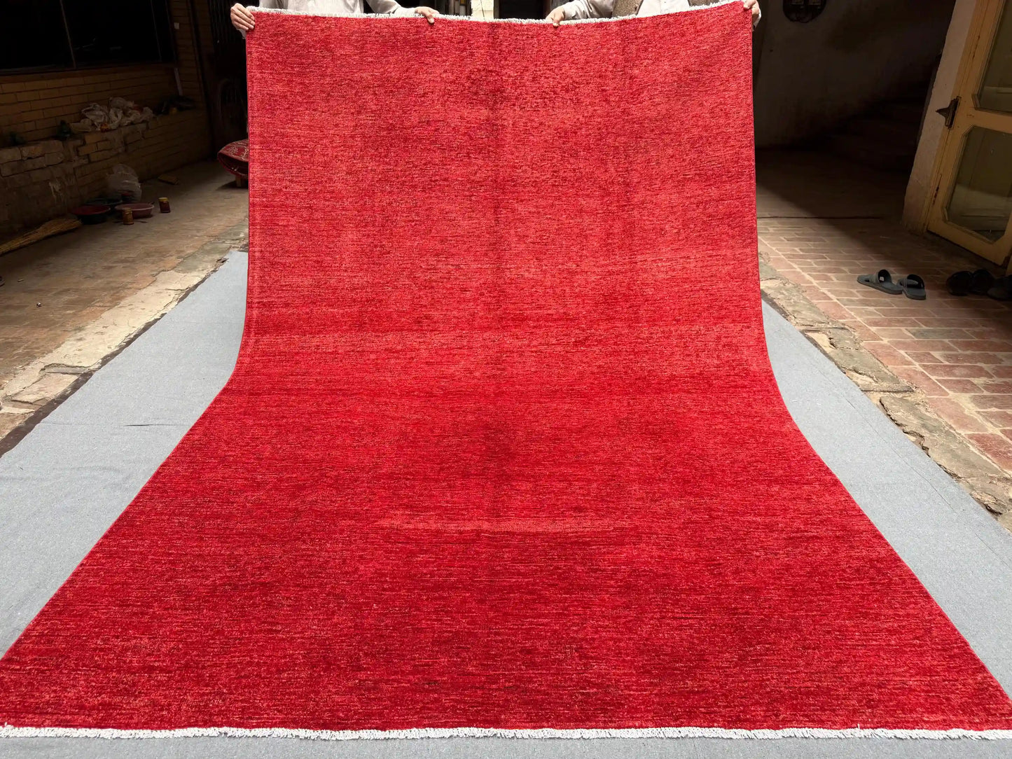 Full overhead view of 6.6x9.7 ft Red Gabbeh Handmade Rug
