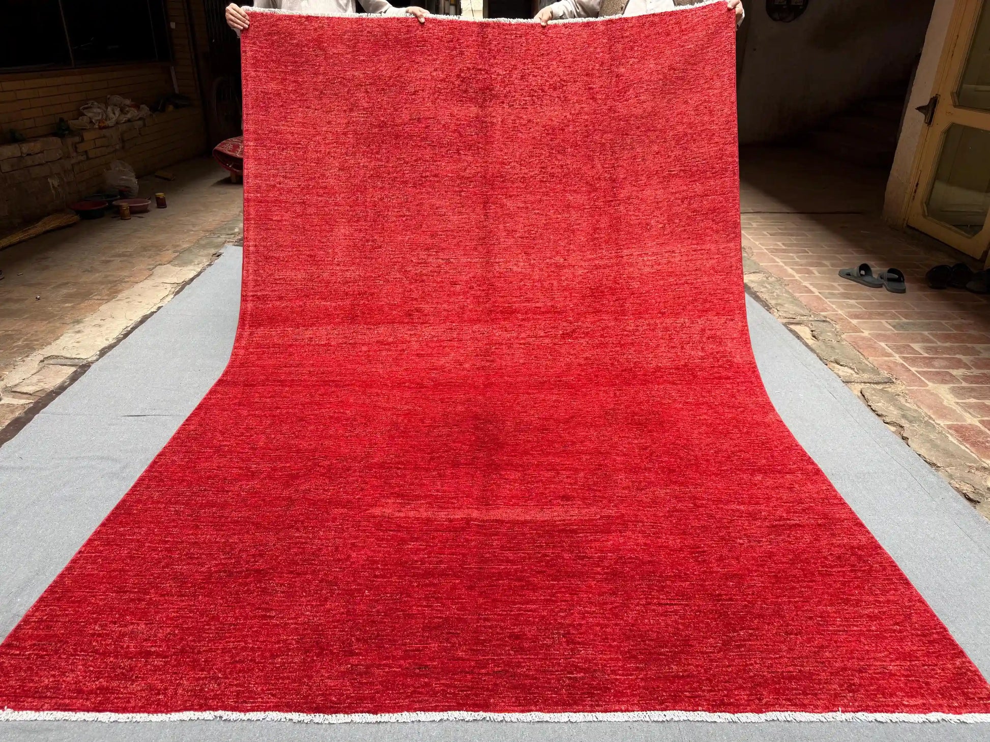 Full overhead view of 6.6x9.7 ft Red Gabbeh Handmade Rug