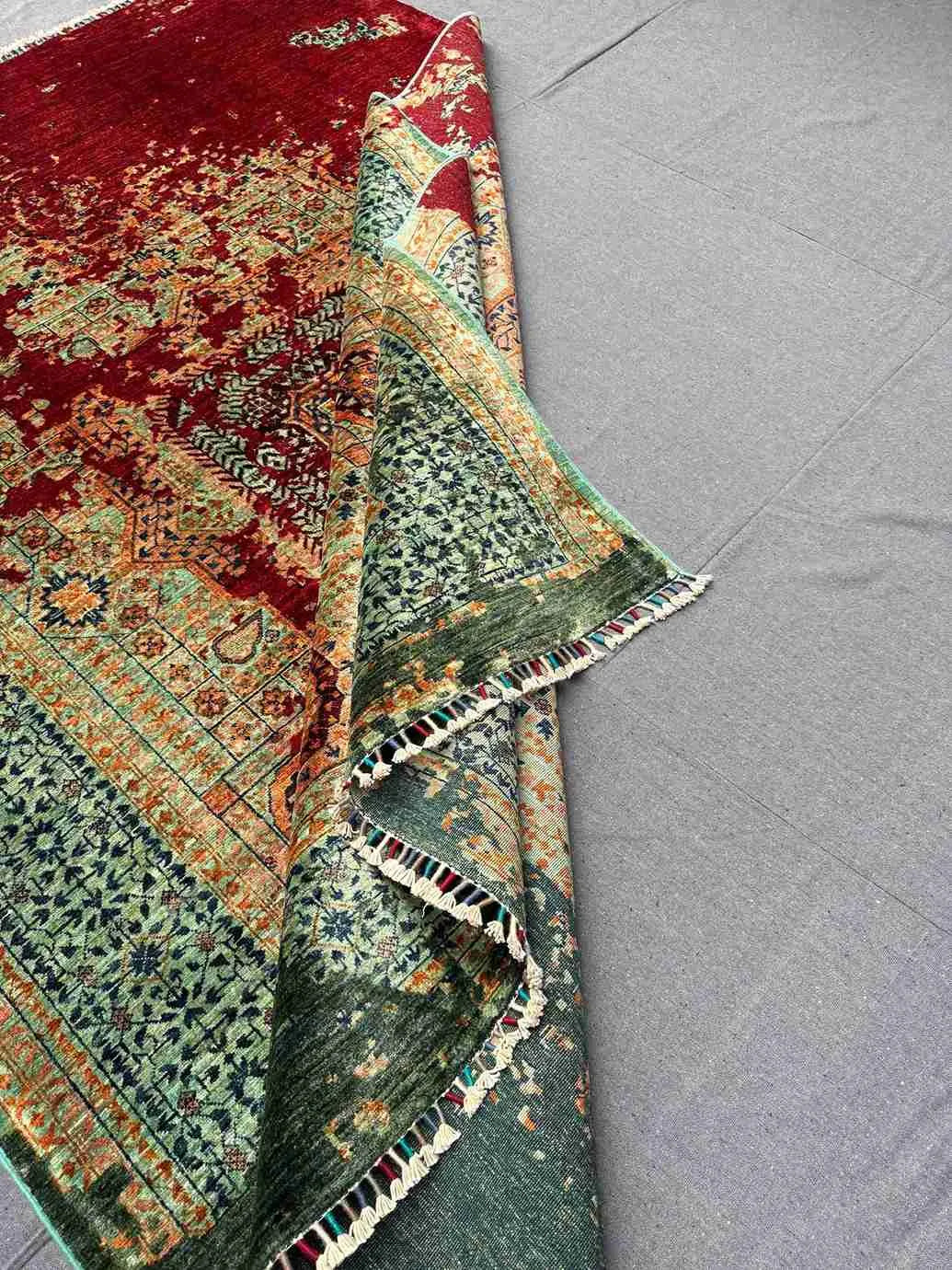 Texture detail of hand-knotted wool & silk Oriental carpet